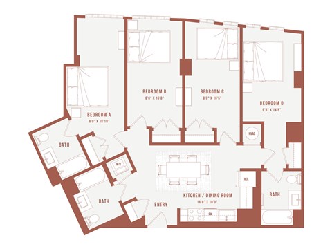 A floor plan of a house with labeled rooms and dimensions.